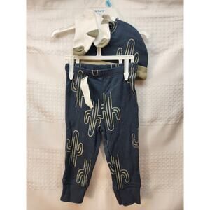 Carters 6 Month 3 Pieces Set Hat Pants Socks Boys Blue Cactus